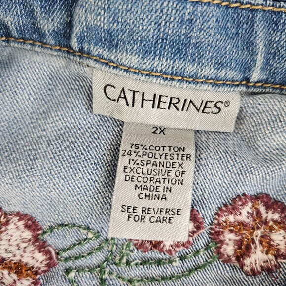 sold Catherines Denim Jacket Womens 2X Blue Cropped Embroidered Floral Trucker - Picture 7 of 13